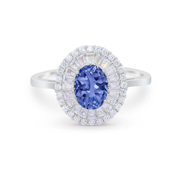 Art Deco Wedding Ring Oval Round Simulated Tanzanite CZ 925 Sterling Silver